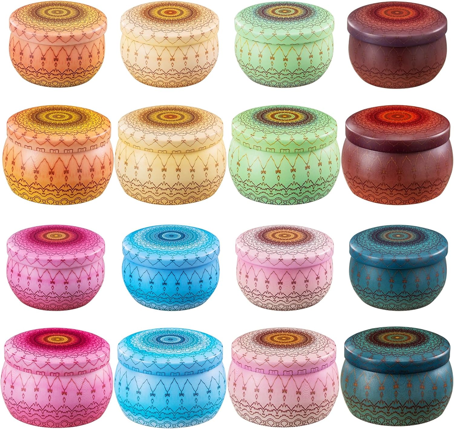 Domivirgo Candle Tins Set – 16pcs, 8 Designs, Eco-Friendly Tinplate
