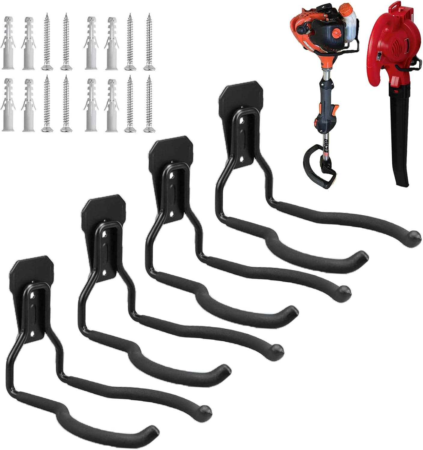 Garage Power Tool Hanger Set - 4 Pack, Heavy Duty Black Hooks