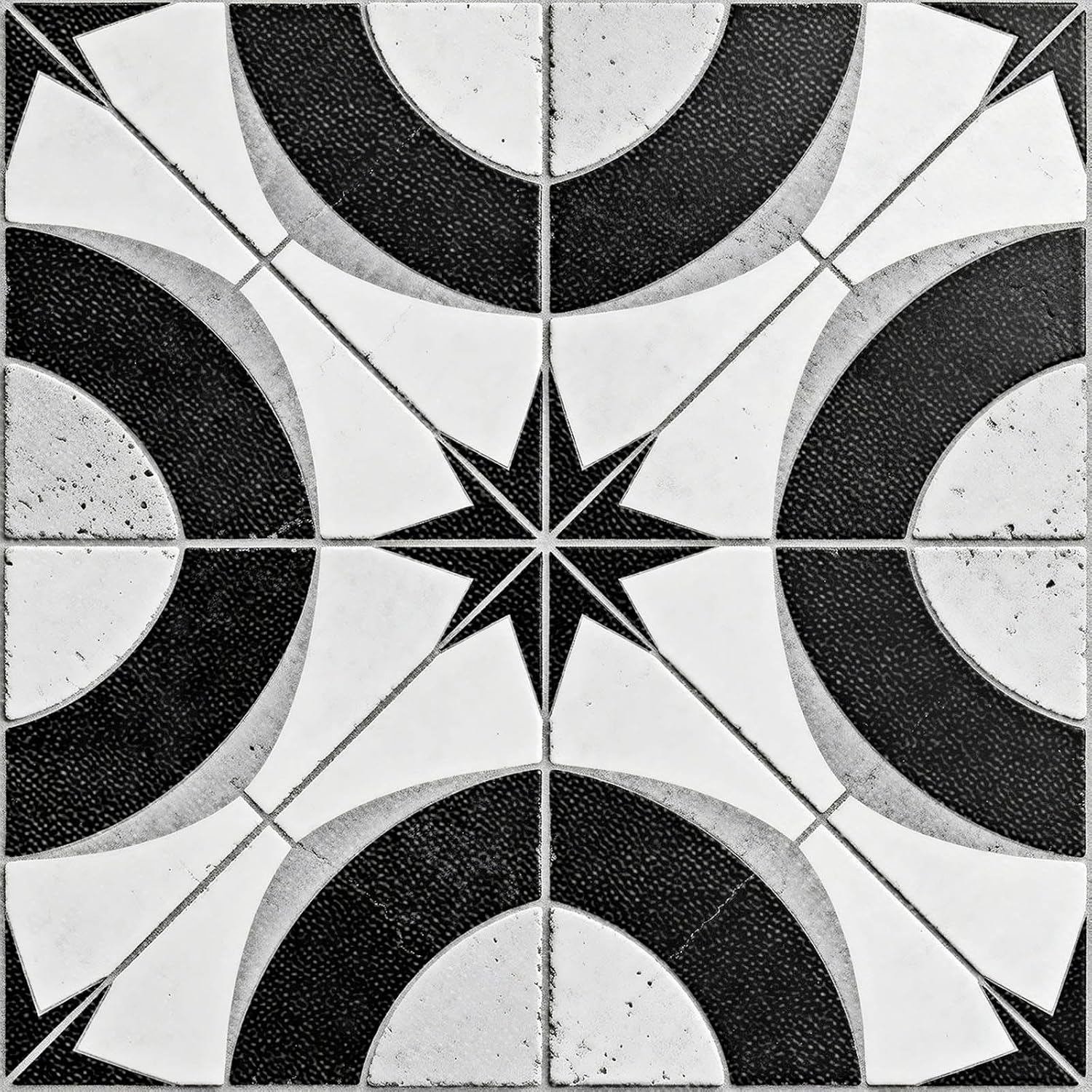 IVN 10pc Black & White Geometric Peel & Stick Floor Tiles