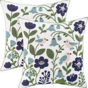 Tosleo Embroidered Bird Pillow Covers, Set of 2, 18x18"