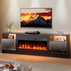 EAG 70" Electric Fireplace TV Stand, Black Marble up to 80" TVs