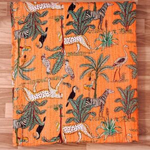 Handmade Kantha Cotton Quilt 30x30 Orange Fruit Print Throw