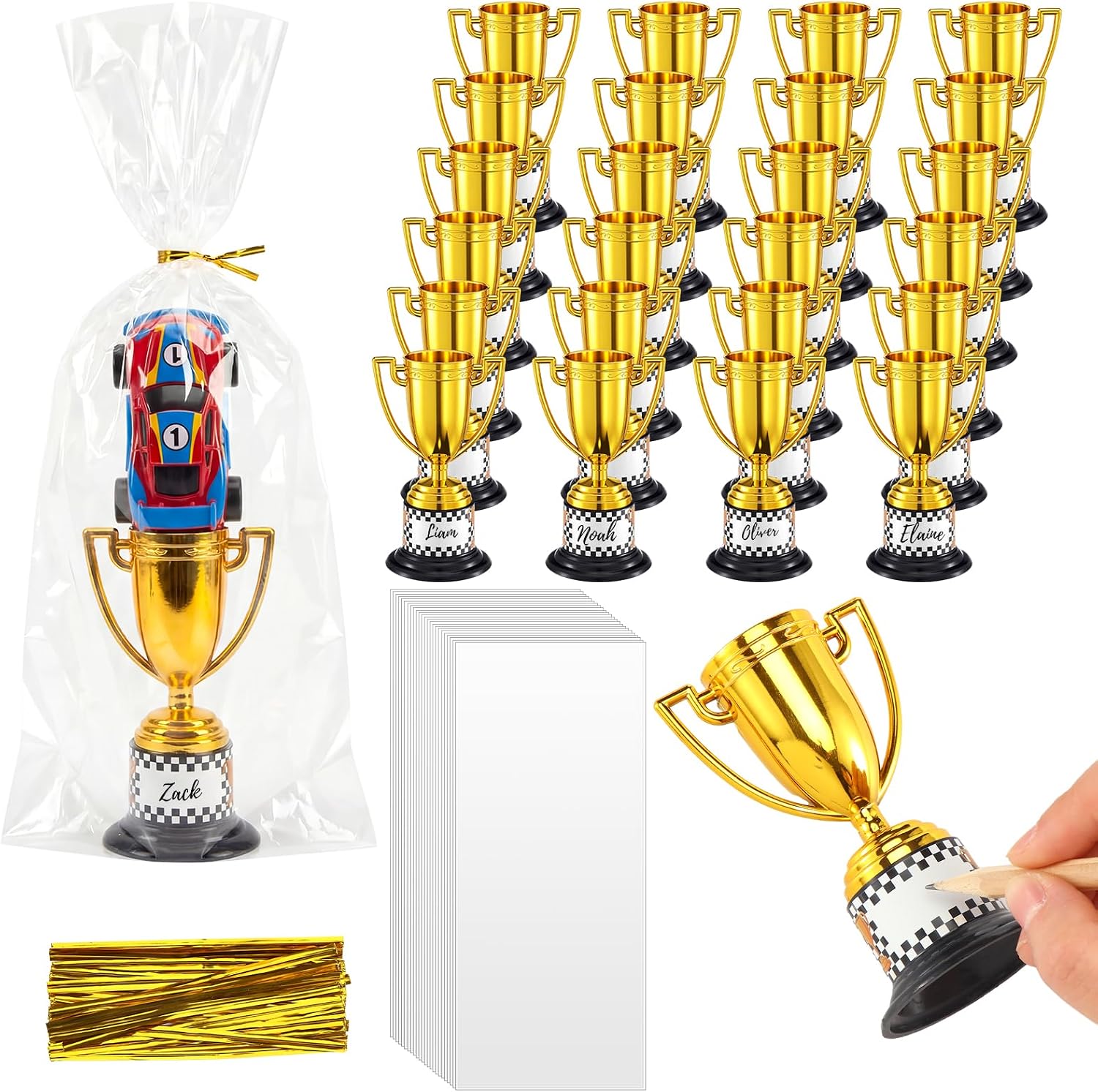 Novabright 24-Piece Mini Checkered Trophies - Racing Theme Gifts