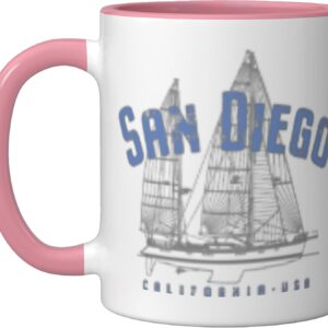 San Diego Nautical Mug, Pink & White Ceramic