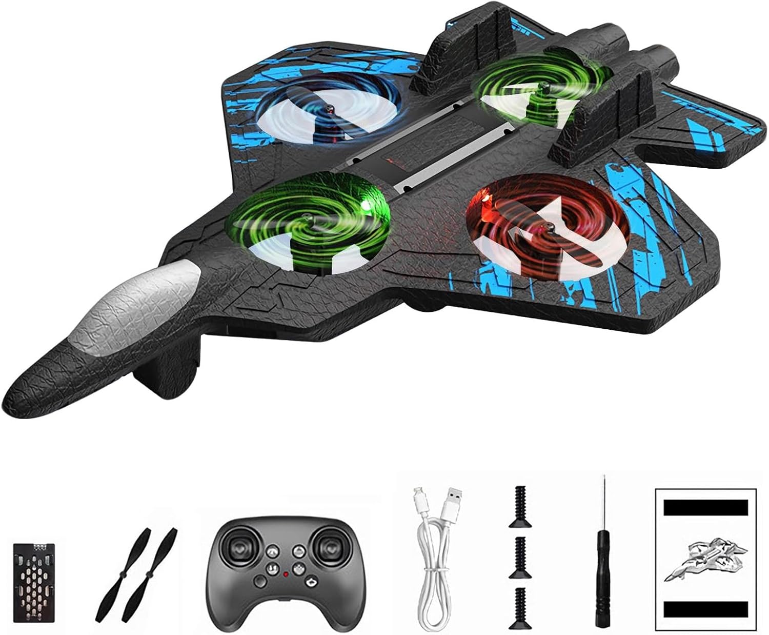 RC Fighter Jet 2.4GHz with LED & Stunts - Blue
