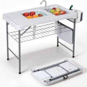 ZENY Fish Cleaning Table with Sink, 42.4in Portable Folding Station