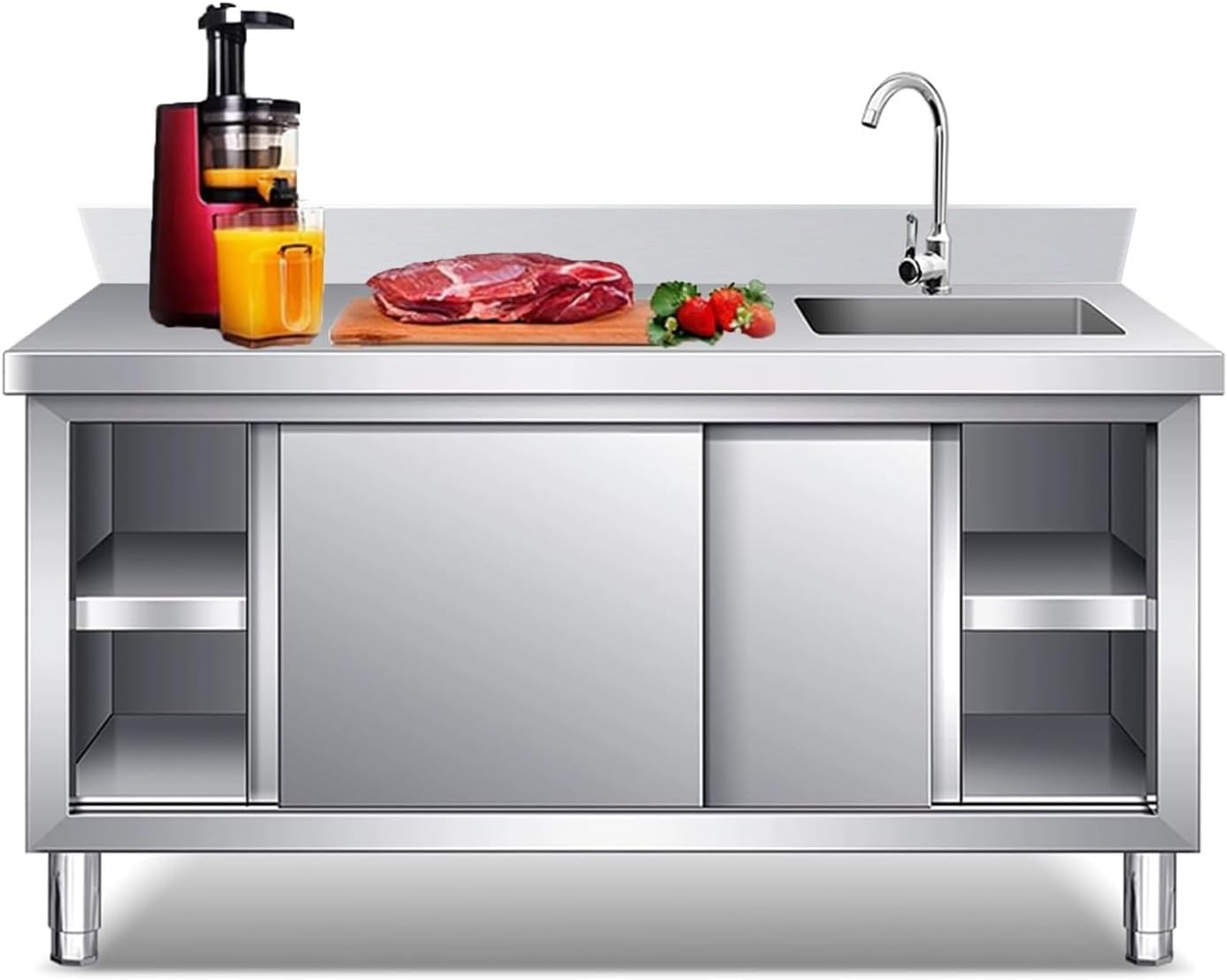 Premium Stainless Steel Utility Sink w/ Cabinet & Workbench