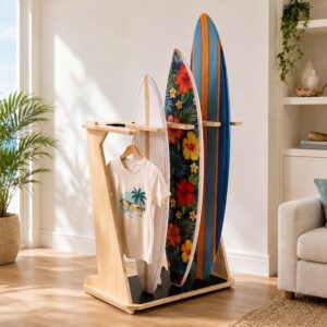 Leinuosen 4-Board Wood Surfboard Rack Stand, 40"