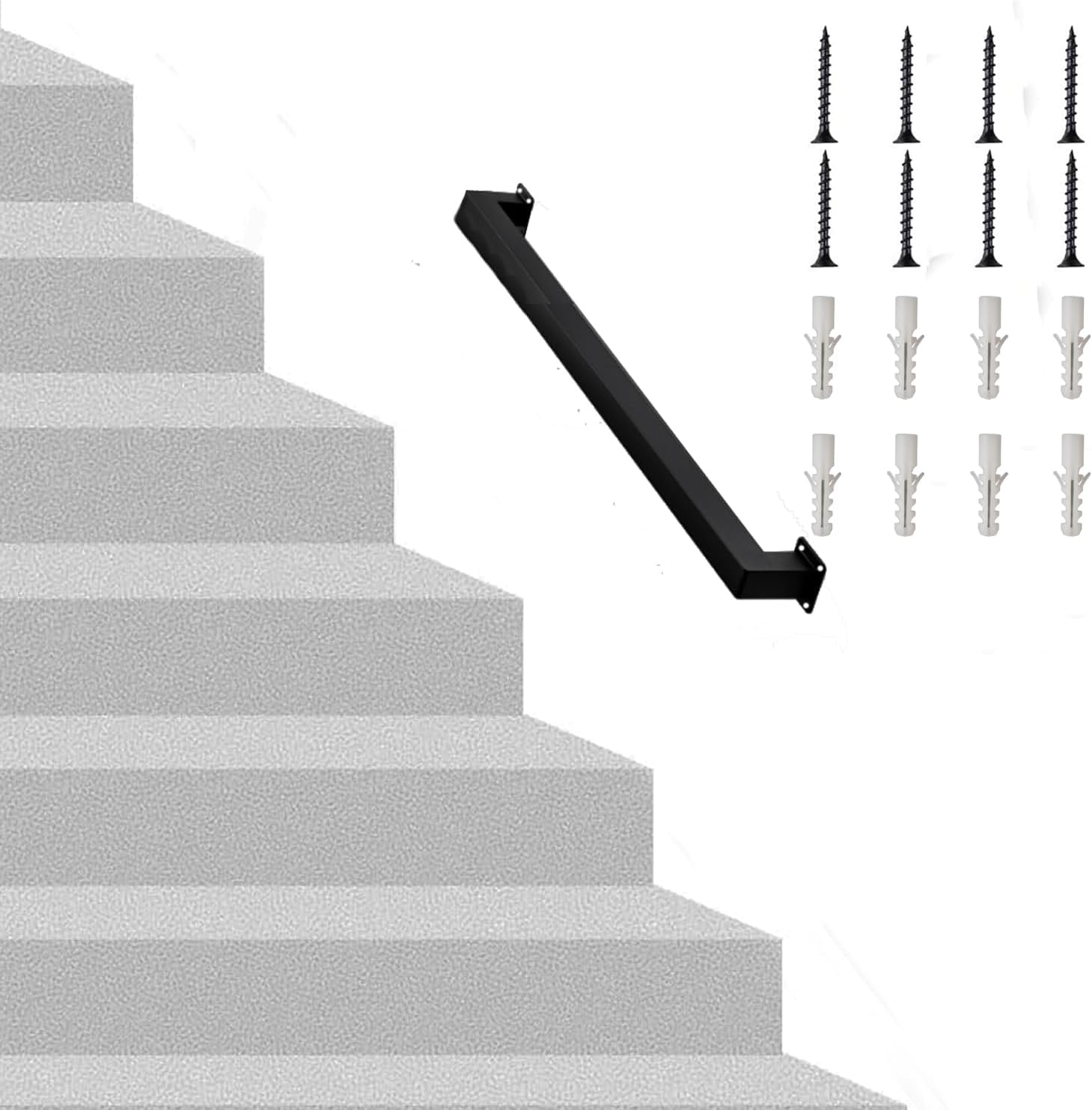 RECTOO 3FT Black Stair Railing, 440lb Load Capacity