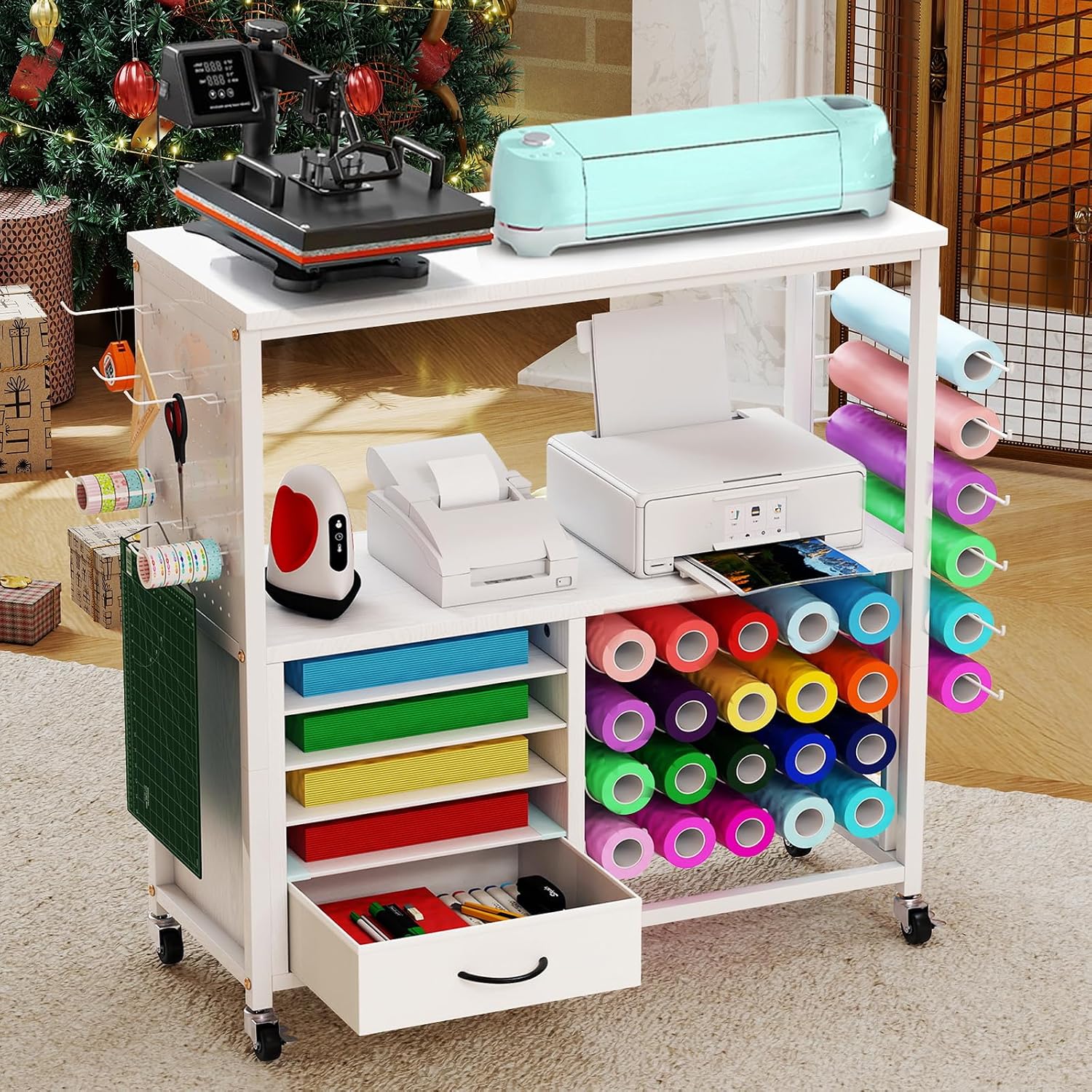 Craft Storage Cart with Vinyl Holder for Cricut Machines