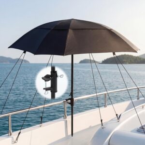 53in Boat Umbrella w/ Stand Clamp Ropes, Black