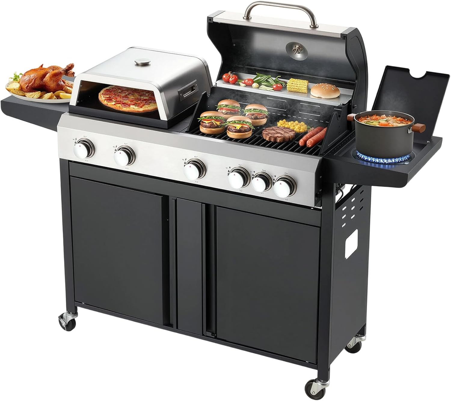 MELLCON 3-in-1 Grill Combo with Pizza Oven, 74K BTU