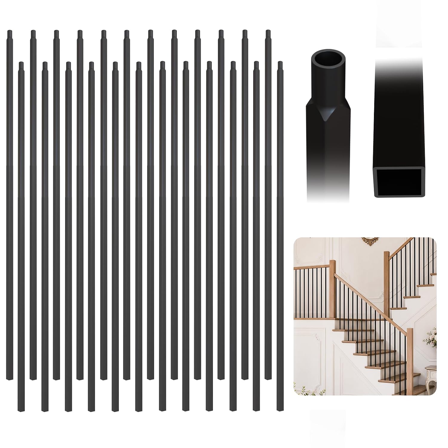 32-Piece Black Wrought Iron Stair Balusters, 44"