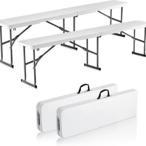 VEVOR 6FT Folding Plastic Bench, White (2-Pack)