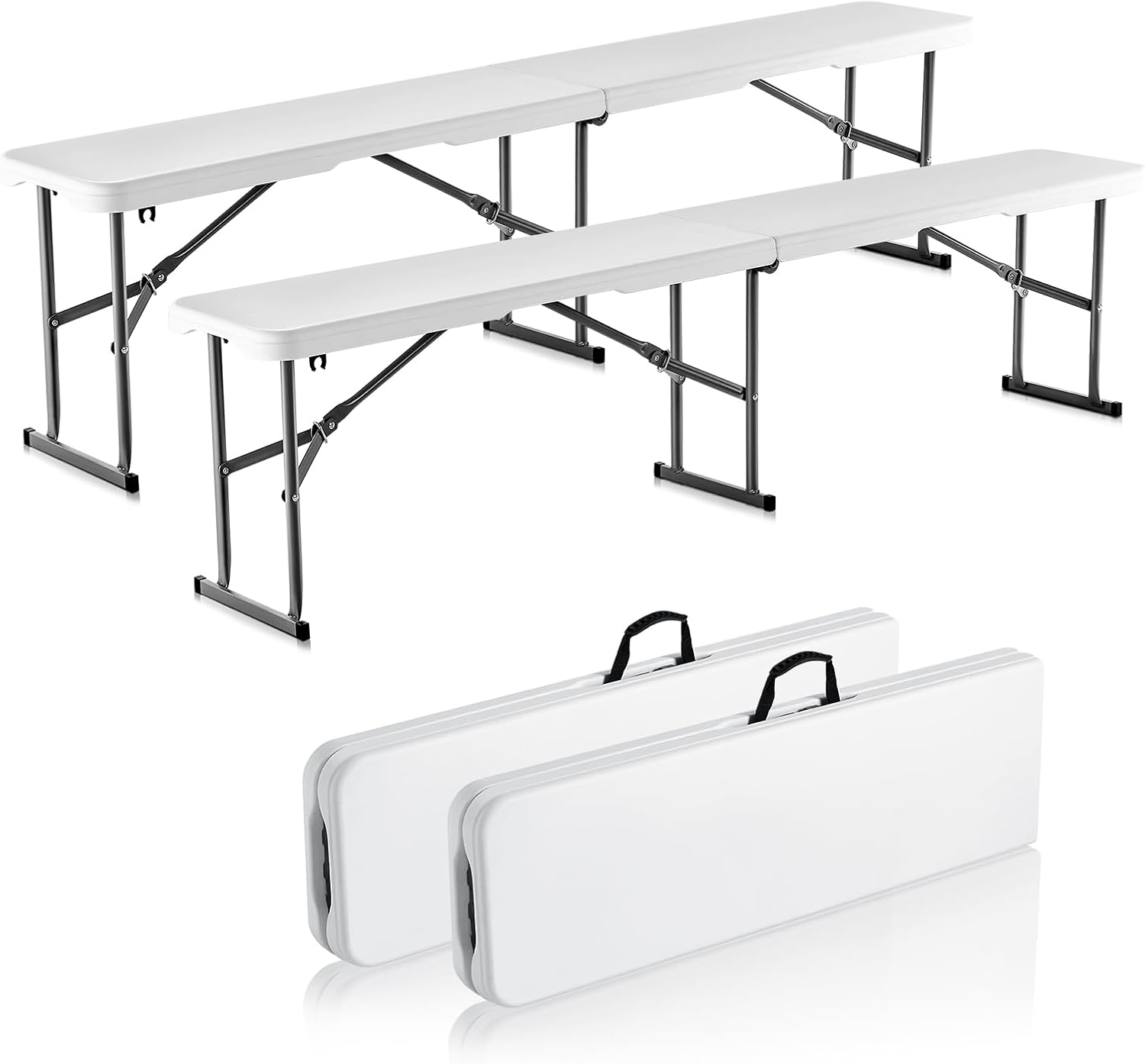 VEVOR 6FT Folding Plastic Bench, White (2-Pack)
