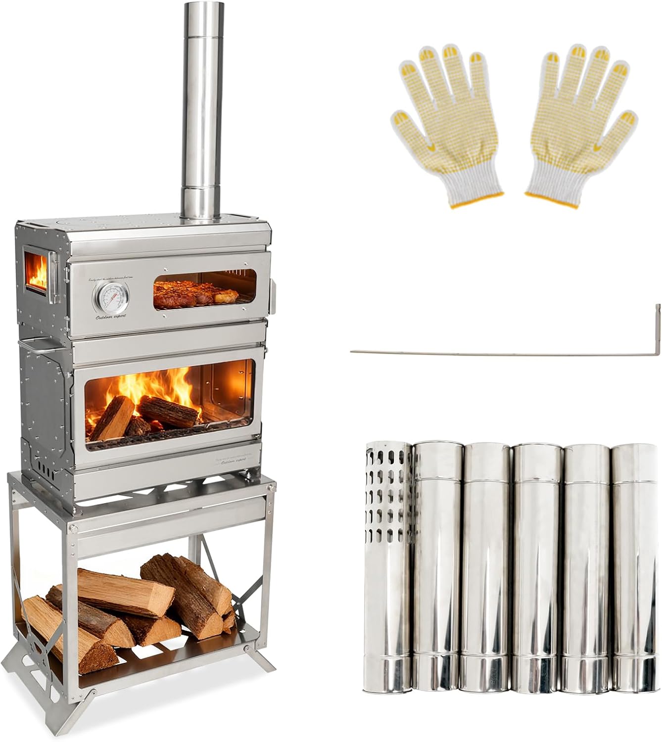 FURNDOOR Wood Stove w/Oven & Chimney - Campfire Cooking