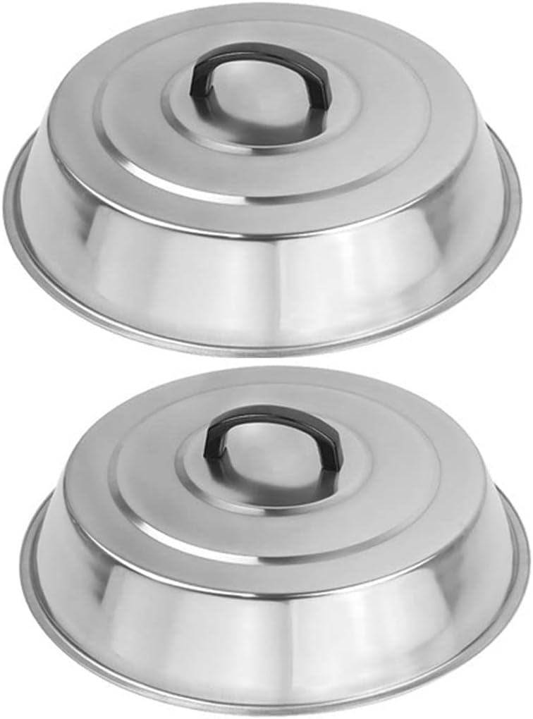 12" Heavy-Duty Cheese Dome Lids (Set of 2) - Stainless Steel