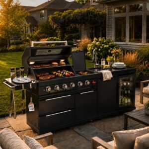 Natmen 84in BBQ Island Grill w/ Sink & Fridge