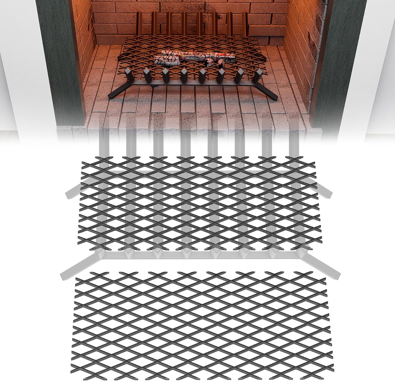 Fireplace Ember Retainer - 2 Pack, 16"x10" Steel Grate Guard