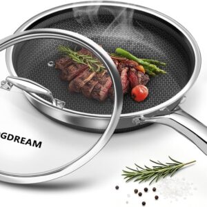 FogDream 10" Nonstick Frying Pan w/ Lid, Honeycomb Steel Skillet