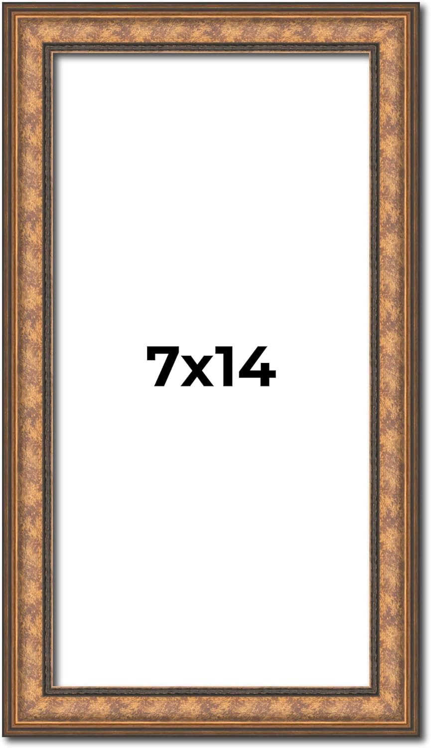 7x14 Gold Wood Picture Frame - UV Protection & Hardware Included