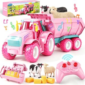 Funwee RC Farm Tractor Toy w/Lights & Music - Pink