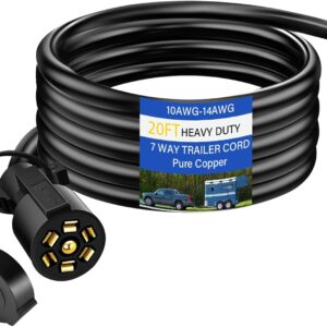 20FT 7-Way Trailer Cord Pure Copper Wiring Harness
