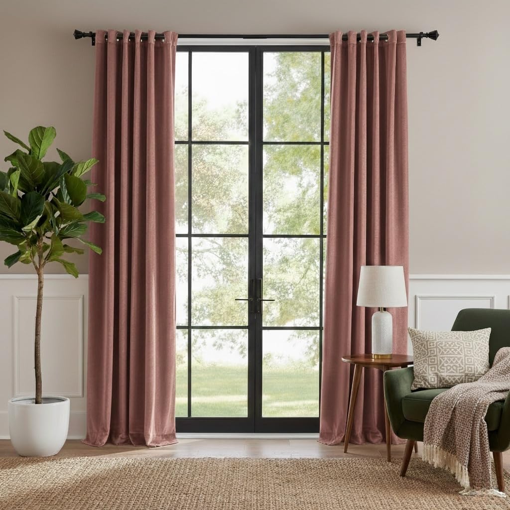 RYB HOME Mauve Velvet Curtains Set, 2 Panels 52x84"