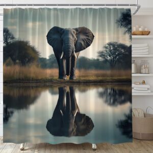 African Wildlife Shower Curtain - 70" Grey Elephant Design
