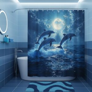 Dolphin Shower Curtain – Ocean Blue Nautical Bath Set
