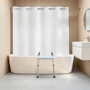 Wiplis Split Shower Curtain, No Hooks Needed, 80x74 Inch White