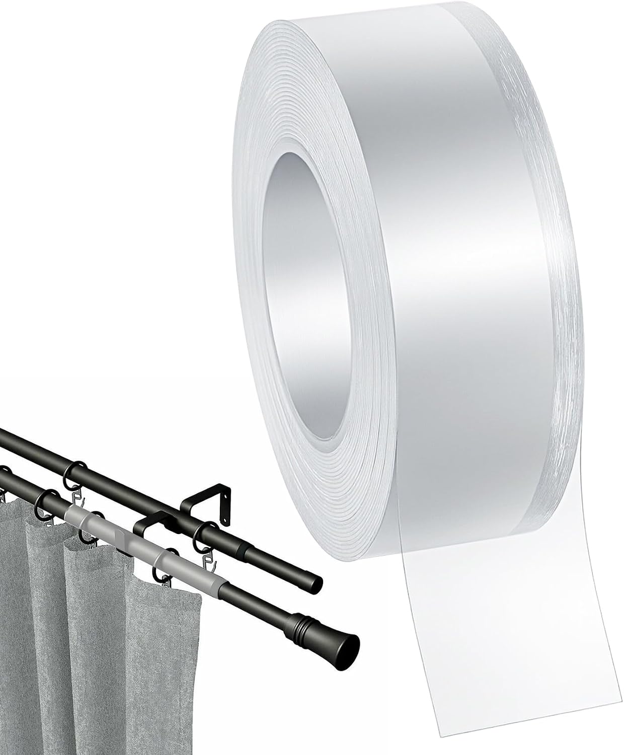 Smooth Curtain Rod Tape, Clear Slide Tape