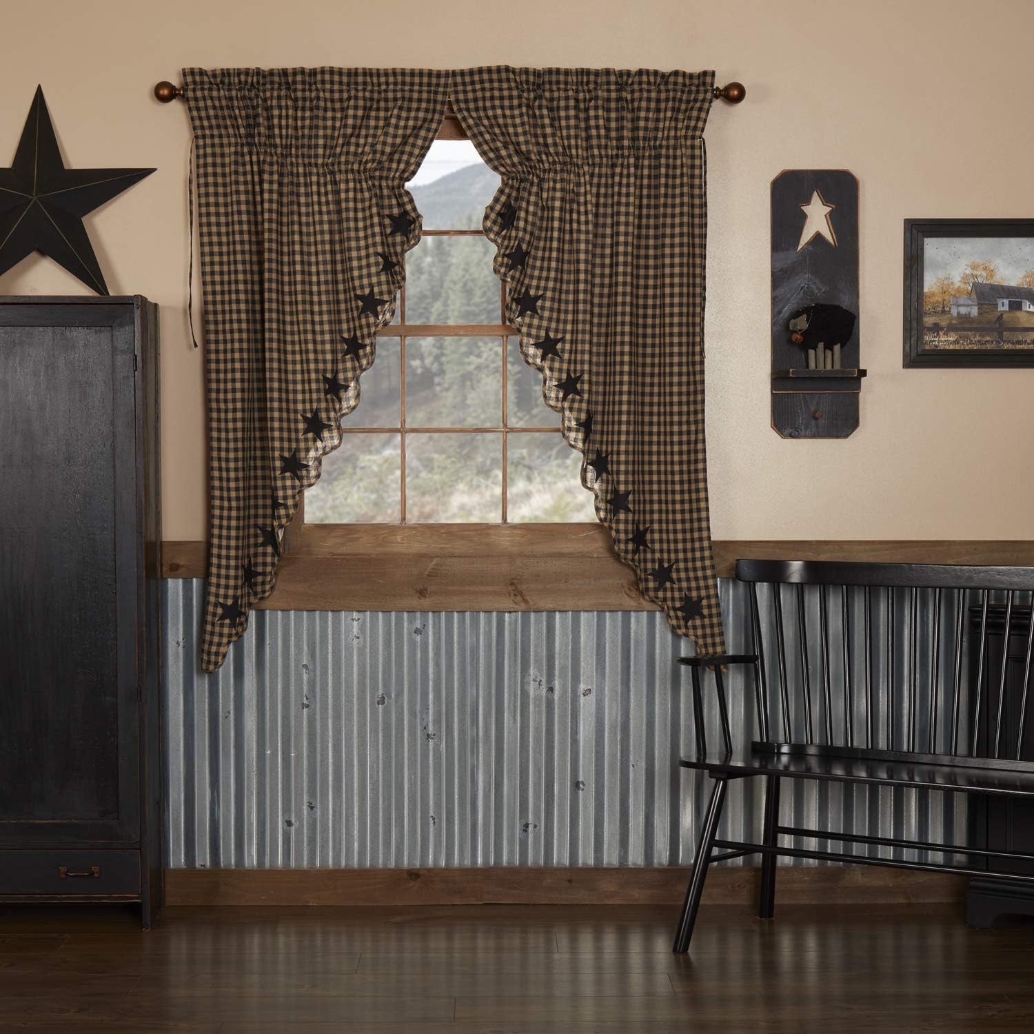VHC Brands Star Cotton Prairie Curtains, Raven Black, King