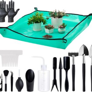Melphoe 25pc Mini Garden Hand Tool Set w/ Mat & Tags (Black)