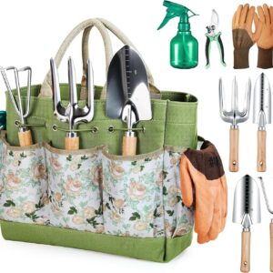 Grenebo 9-Pc Heavy-Duty Garden Tool Set with Organizer
