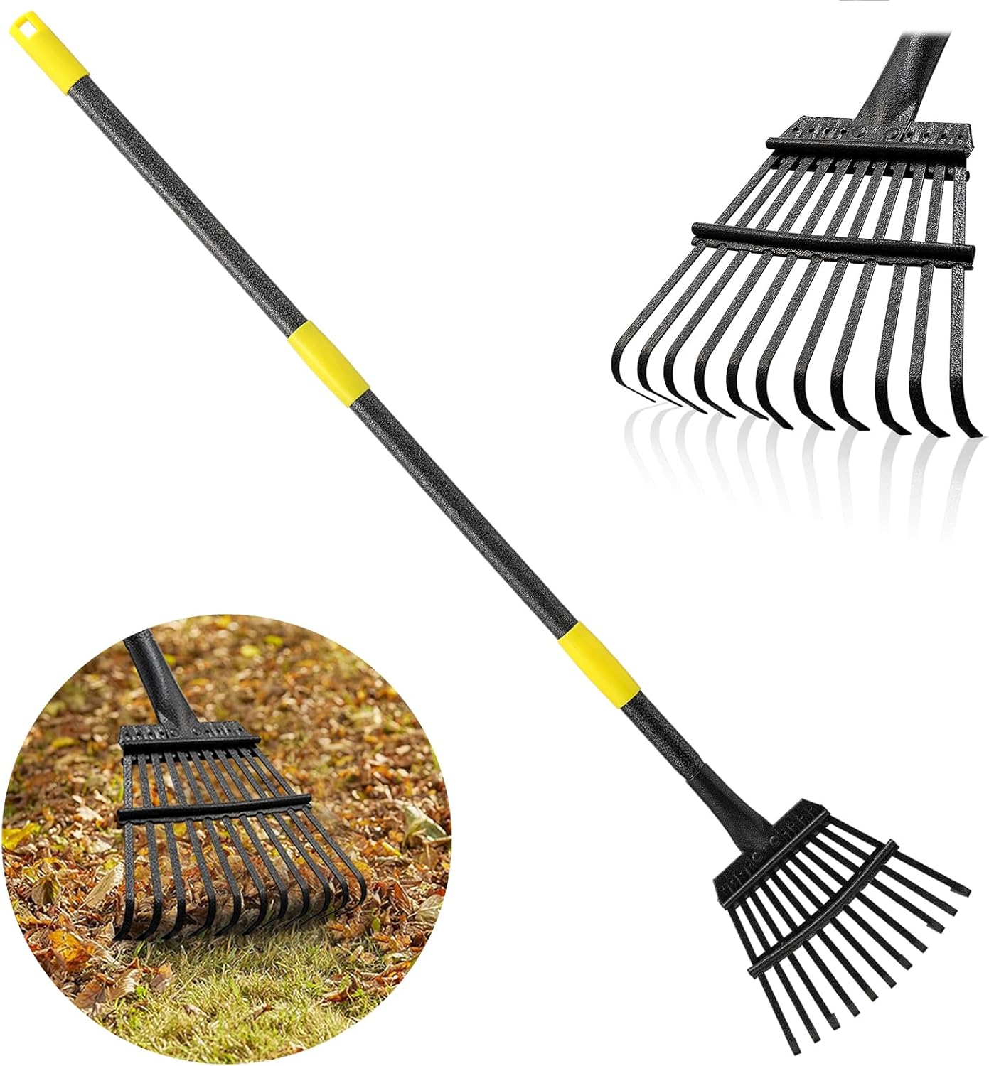 Heavy-Duty Garden Leaf Rake with Adjustable Handle