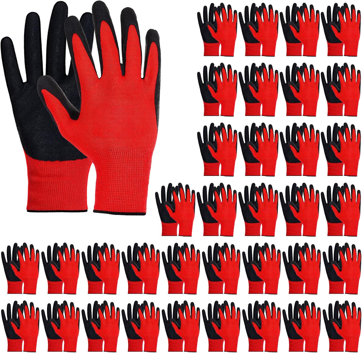 36 Pairs Nitrile Garden Gloves Bulk - Red & Black