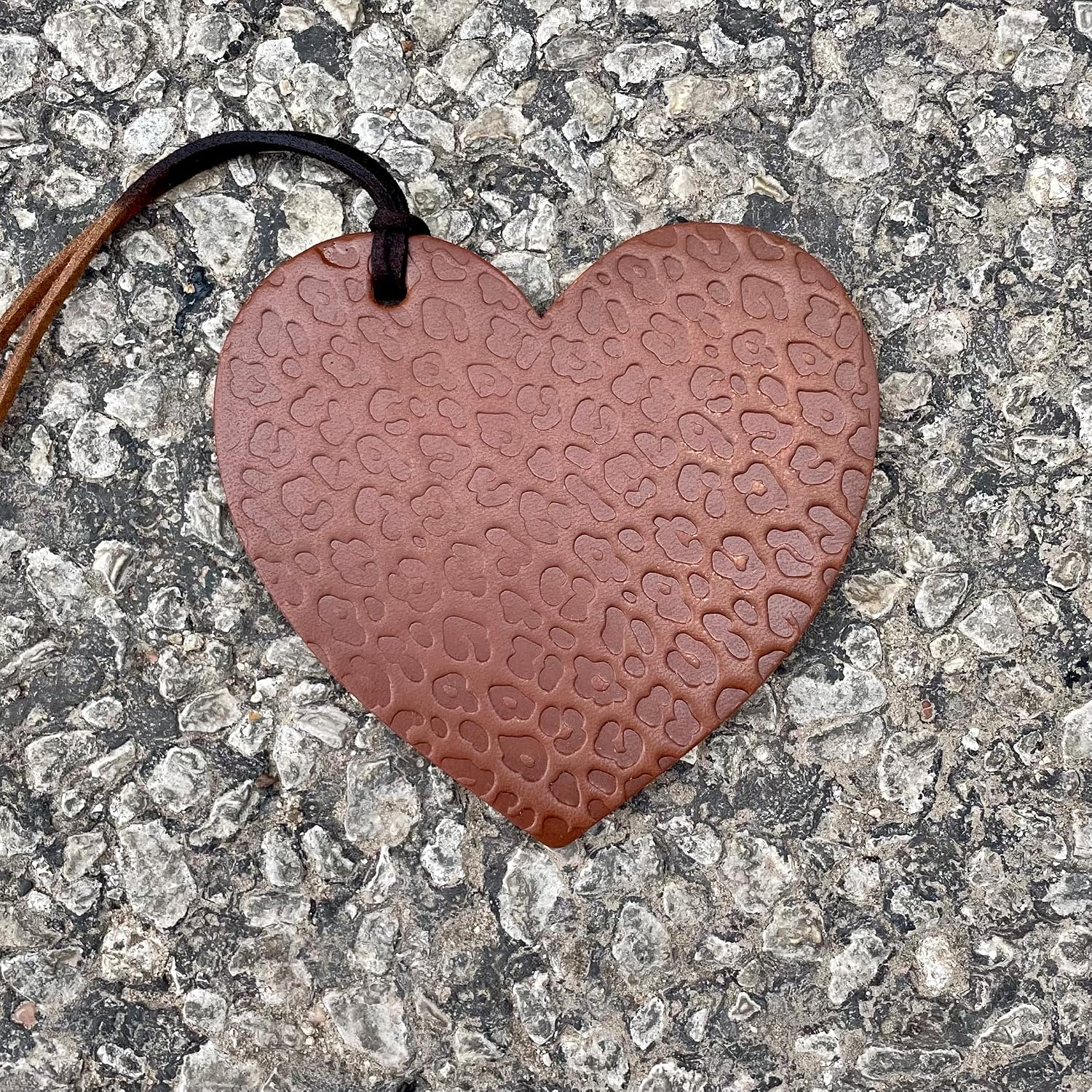 Air Flair Leather Car Air Freshener - Heart Cheetah Brown
