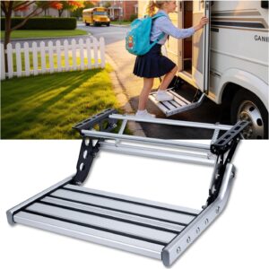 RV Folding Steps 440lb Aluminum Camper Stairs Silver