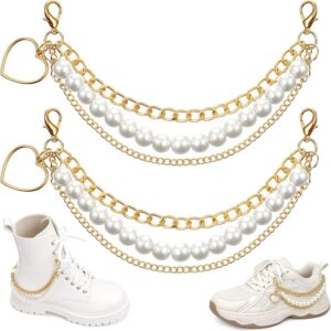 Macuezu Gold Pearl Shoe Chains - 2pcs Decorative Straps