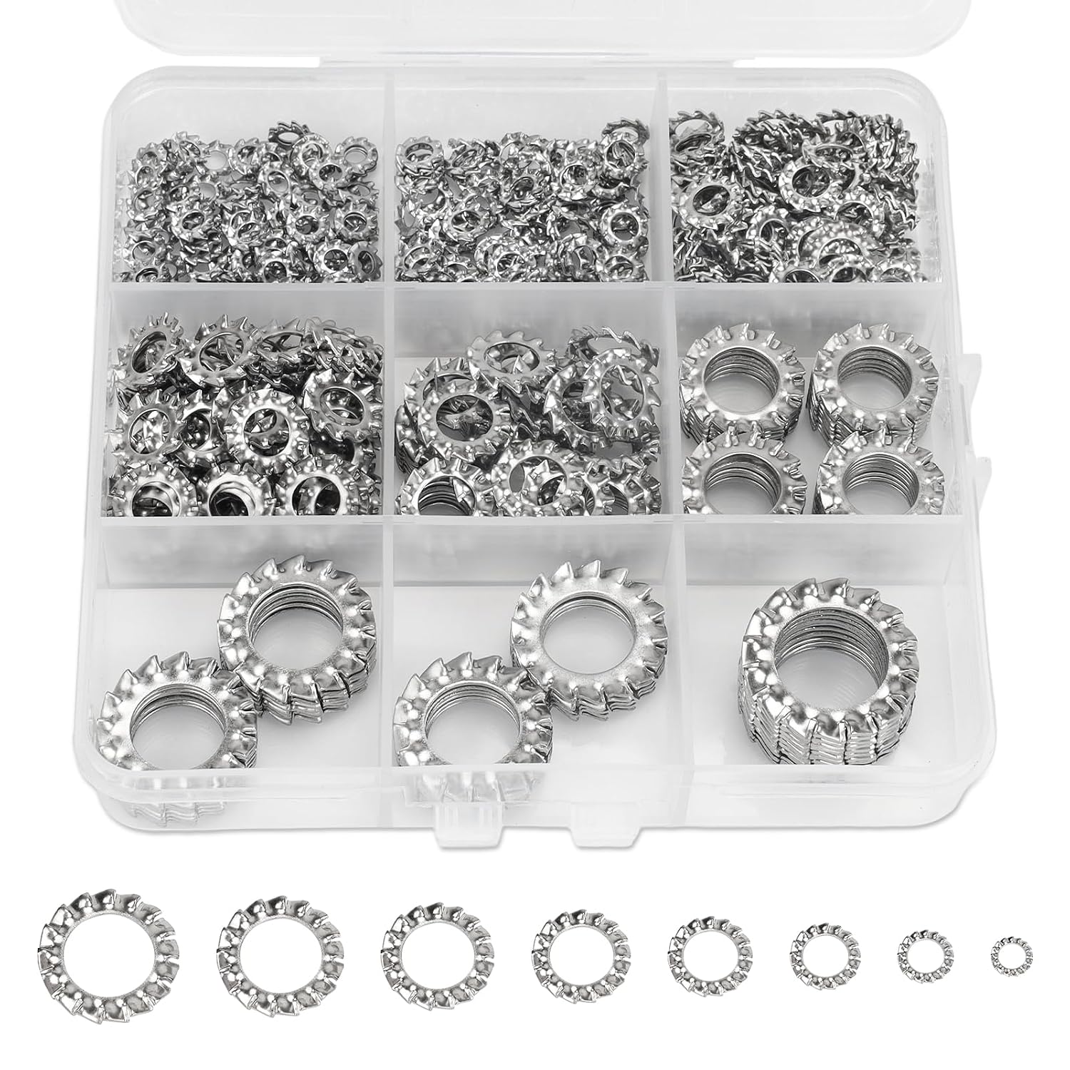 485pc External Tooth Lock Washers Kit, 304 SS, M2.5-M12