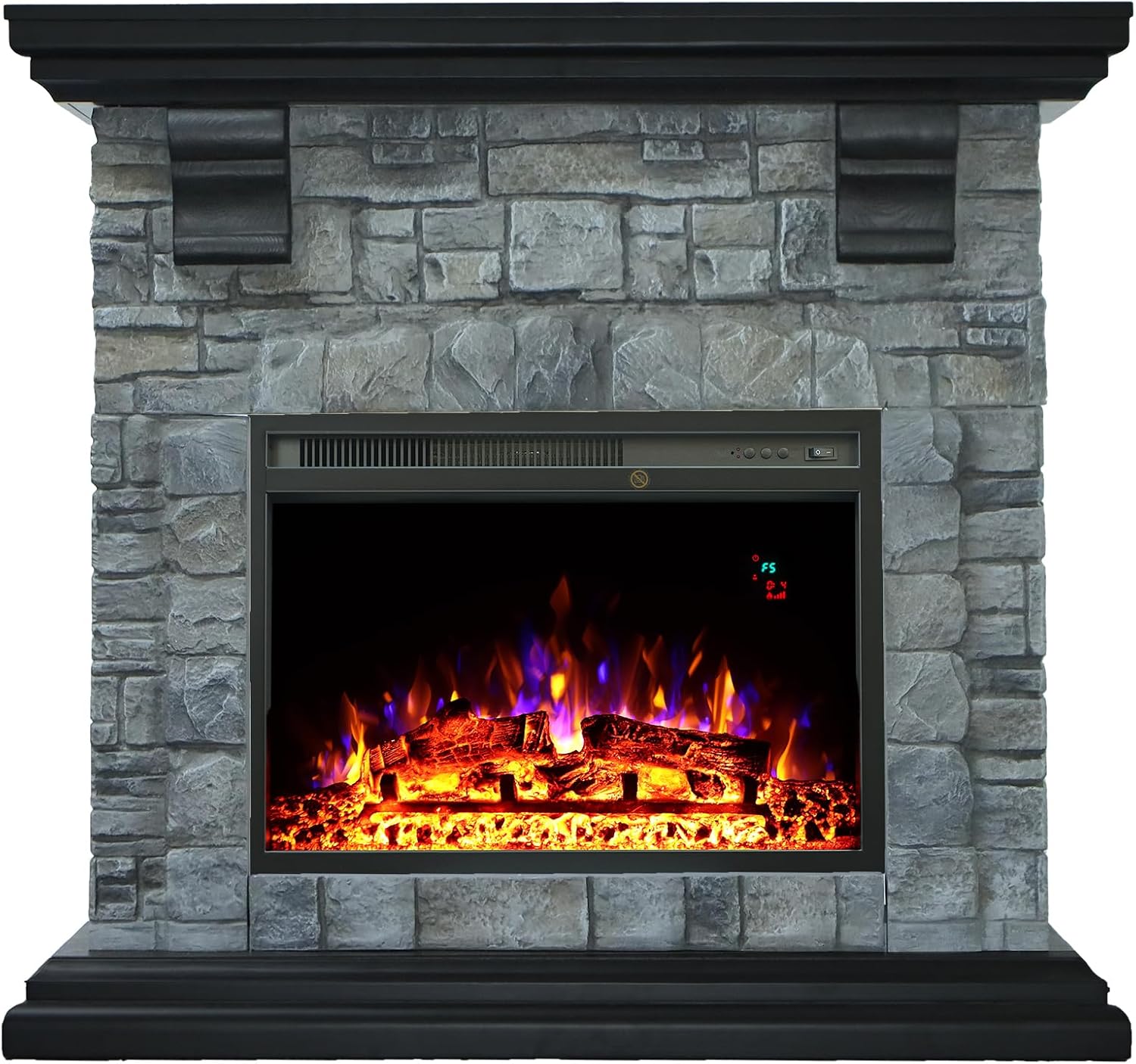 Benrocks 41.3" Electric Fireplace with Stone Mantel, Grey