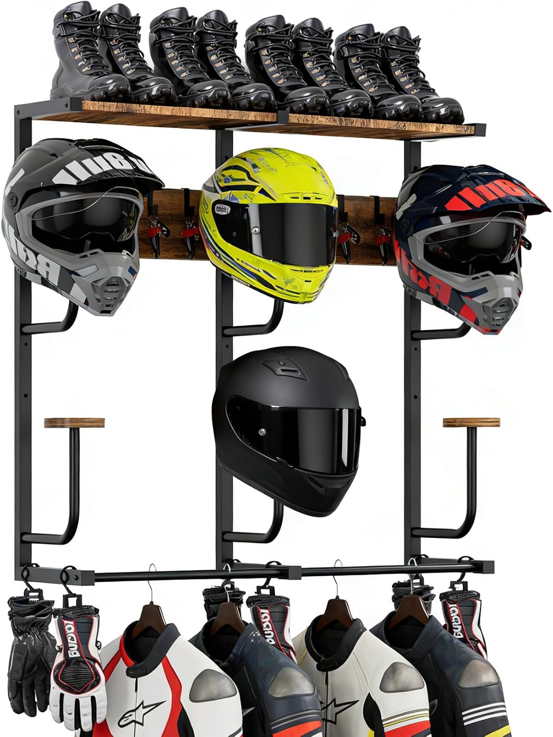 6-Helmet Motorcycle Gear Rack Wall Mount Organizer