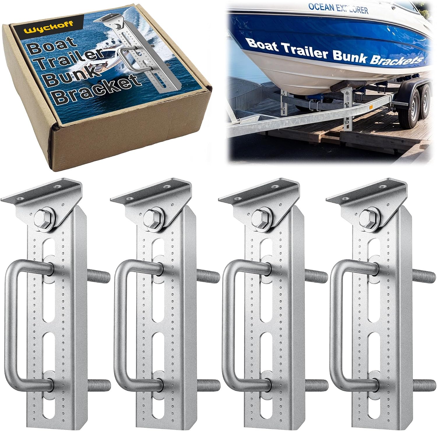 Wyckoff 8" Boat Trailer Bunk Brackets 4-Pack