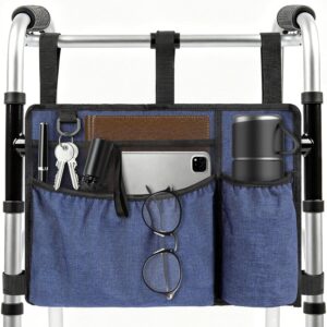 Walker Bag with Cup Holder – Blue Storage Pouch for Folding Walkers