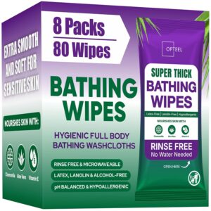 OPTEEL Bath Wipes – No-Rinse Full Body Clean, 80ct (8 Packs)