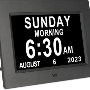 TSITSC 7" Day/Date Clock w/ 12 Alarms for Seniors