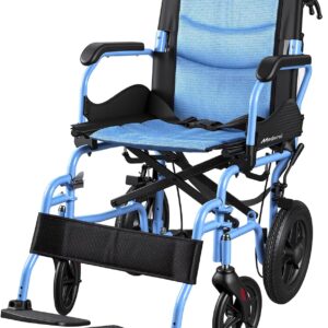Blue Folding Wheelchair – 300 lb Capacity, Lightweight