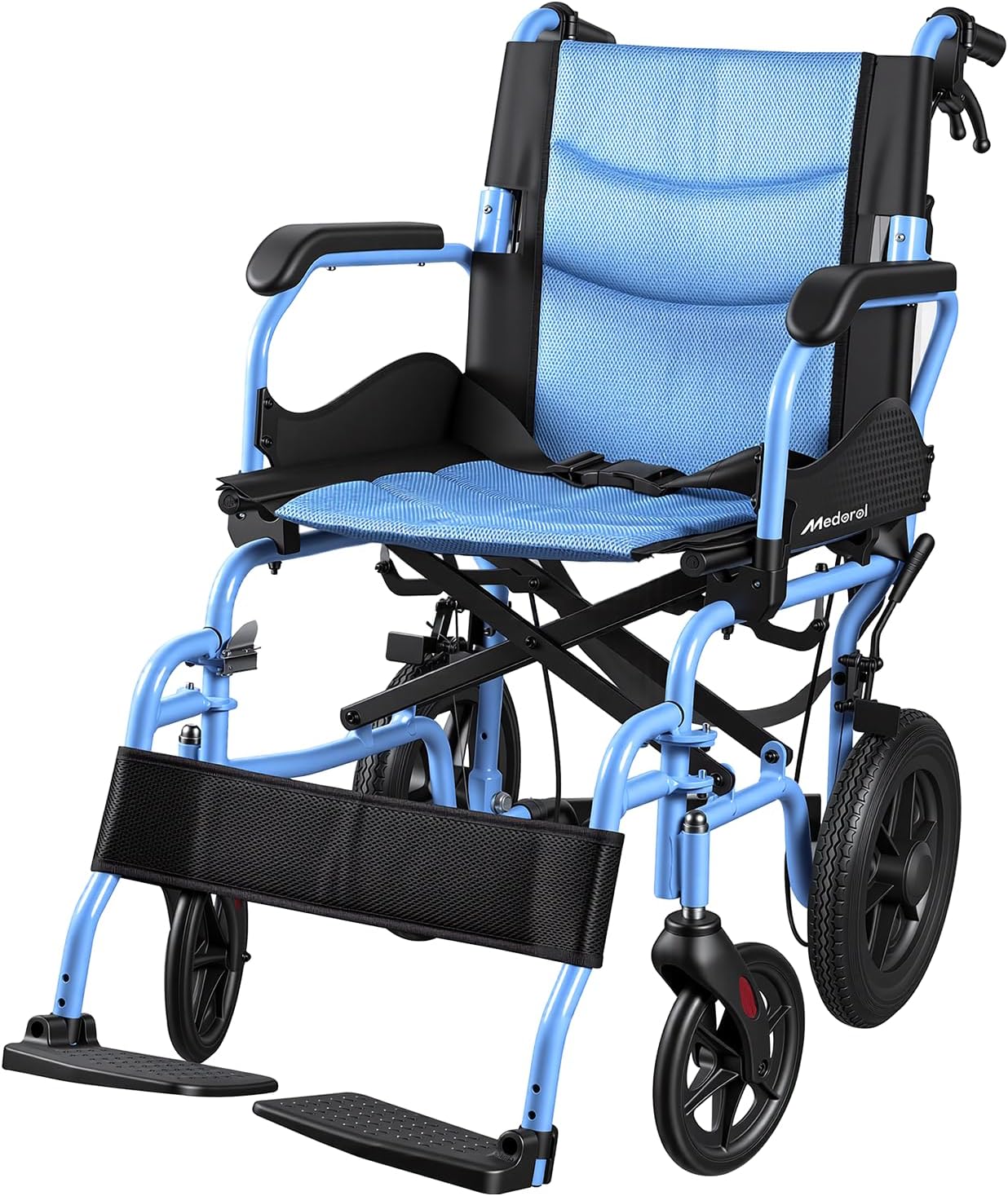 Blue Folding Wheelchair – 300 lb Capacity, Lightweight