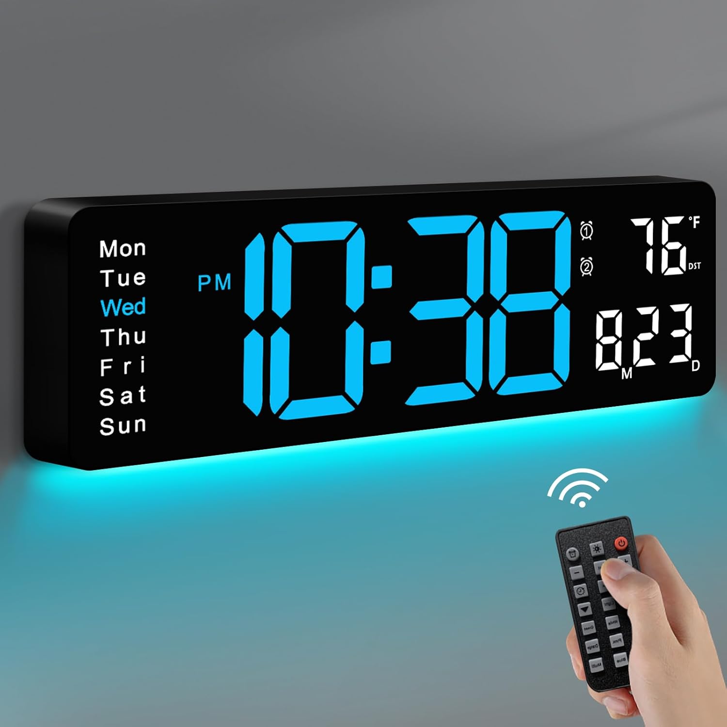 MASHI 16" Digital Wall Clock with Remote & Night Light